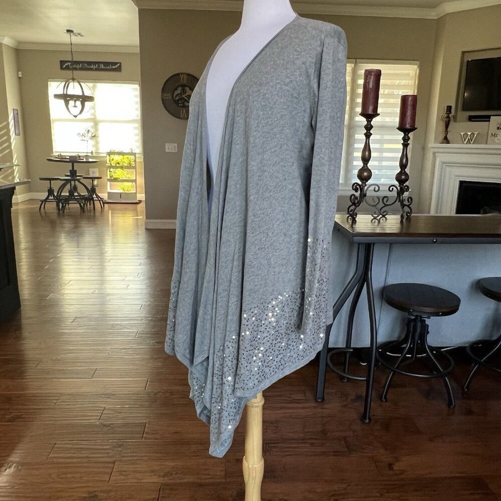 Soft Surroundings Gray Waterfall Sequin Trim Long… - image 4